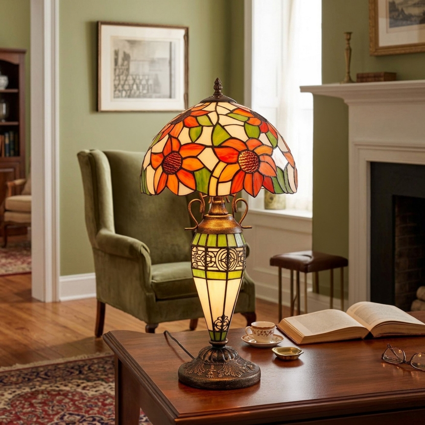 Brilagi - Tiffany glas-in-lood tafellamp SUNFLOWER 1xE27/60W/230V + 1xE14/40W