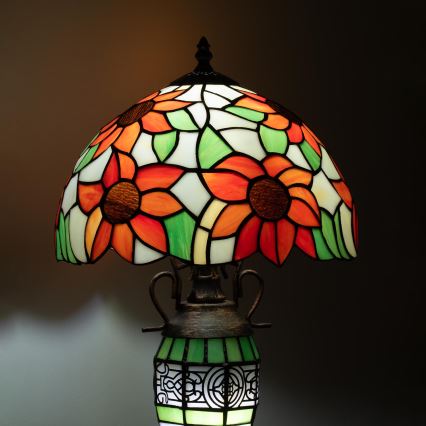 Brilagi - Tiffany glas-in-lood tafellamp SUNFLOWER 1xE27/60W/230V + 1xE14/40W