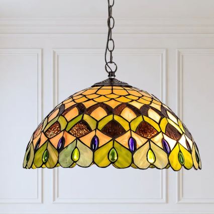 Brilagi - Tiffany glas-in-loodkroonluchter aan ketting MARGARET 2xE27/60W/230V