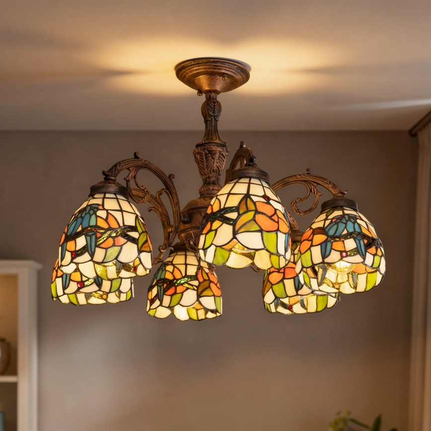 Brilagi - Tiffany-glas plafondlamp JUNGLE 6xE27/60W/230V Ø 60 cm