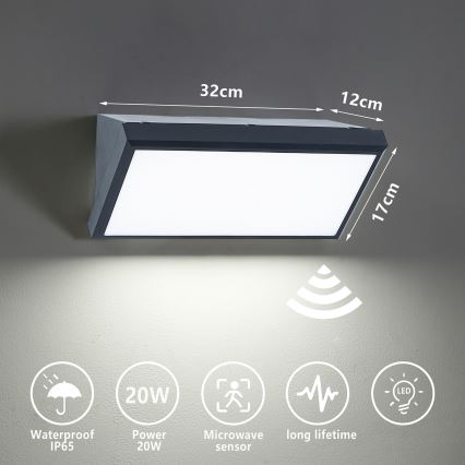 Brilagi - LED buitenwandlamp met sensor TRIANGLE LED/20W/230V antraciet IP65