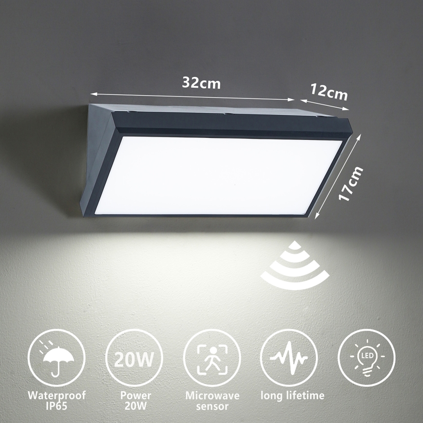 Brilagi - LED buitenwandlamp met sensor TRIANGLE LED/20W/230V antraciet IP65