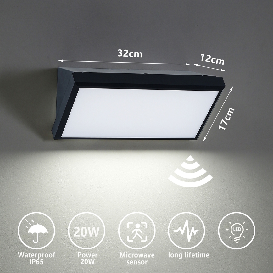 Brilagi - LED buitenwandlamp met sensor TRIANGLE LED/20W/230V zwart IP65