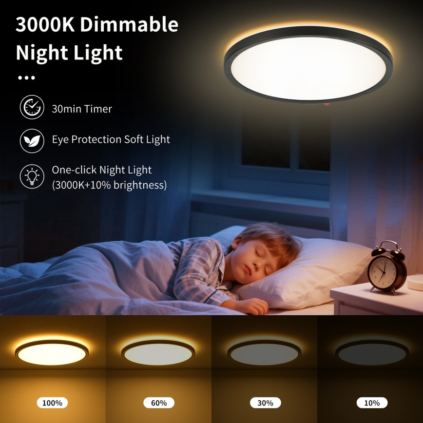 Brilagi - Dimbare LED-plafondlamp ULTRA SLIM LED/24W/230V 2700-6500K Ø 42 cm zwart + afstandsbediening