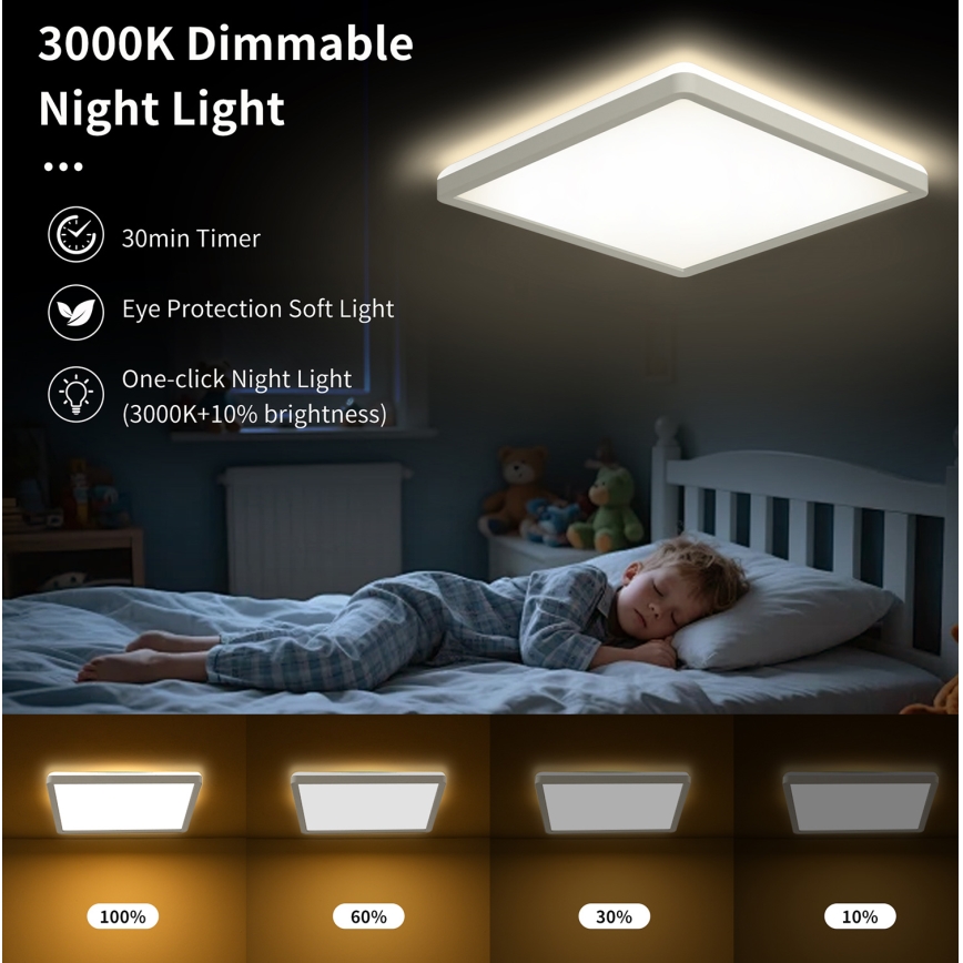 Brilagi - LED dimbare plafondlamp ULTRA SLIM LED/18W/230V 2700-6500K 30x30 cm wit + afstandsbediening