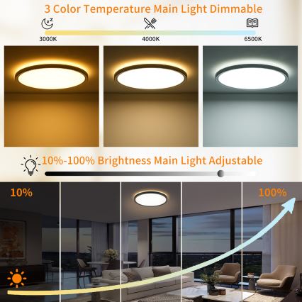 Brilagi - LED dimbare plafondlamp ULTRA SLIM LED/24W/230V 2700-6500K Ø 42 cm zwart + afstandsbediening