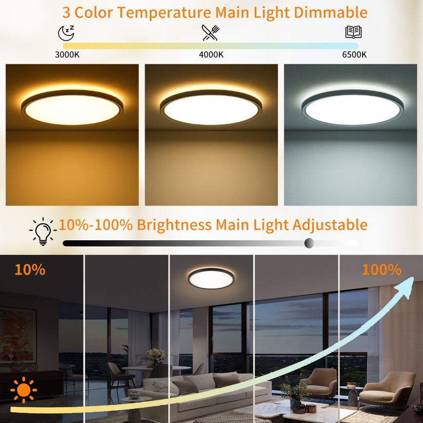 Brilagi - LED dimbare plafondlamp ULTRA SLIM LED/24W/230V 2700-6500K Ø 42 cm zwart + afstandsbediening
