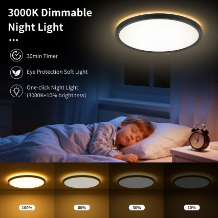 Brilagi - LED dimbare plafondlamp ULTRA SLIM LED/24W/230V 2700-6500K Ø 42 cm zwart + afstandsbediening