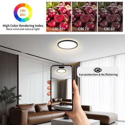 Brilagi - LED dimbare plafondlamp ULTRA SLIM LED/24W/230V 2700-6500K Ø 42 cm zwart + afstandsbediening