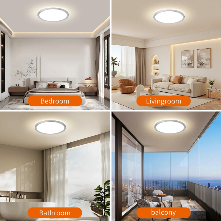 Brilagi - LED badkamerplafondlamp ULTRA SLIM LED/24W/230V pr. 42 cm zilver IP54