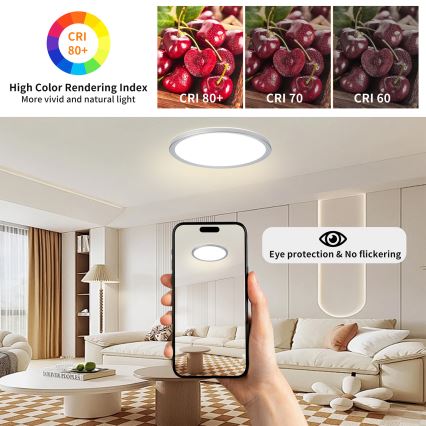 Brilagi - LED badkamerplafondlamp ULTRA SLIM LED/24W/230V pr. 42 cm zilver IP54
