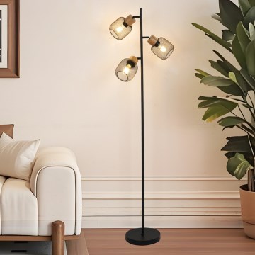 Brilagi - Vloerlamp BASKLITE 3xE14/15W/230V rubberhout/zwart