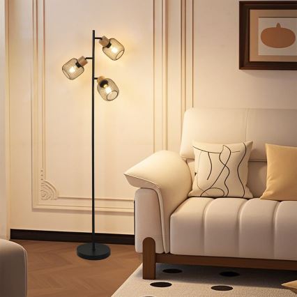 Brilagi - Vloerlamp BASKLITE 3xE27/15W/230V hout/zwart