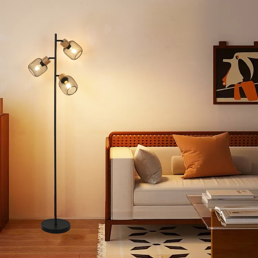 Brilagi - Vloerlamp BASKLITE 3xE27/15W/230V rubberboomhout/zwart