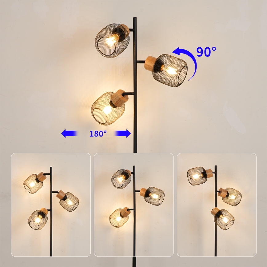 Brilagi - Vloerlamp BASKLITE 3xE27/15W/230V rubberboomhout/zwart