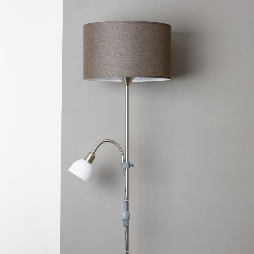 Brilagi - Vloerlamp CERIA 2-in-1 1xE27/100W/230V + 1xE14/25W mat chroom/bruin