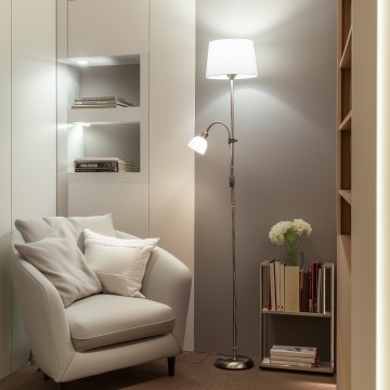 Brilagi - Vloerlamp CERIA 2-in-1 1xE27/100W/230V + 1xE14/25W mat chroom/wit