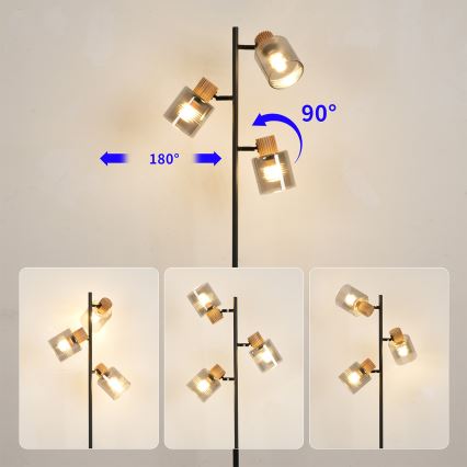 Brilagi - Vloerlamp HYGGE 3xE14/15W/230V rubberhout/gerookt