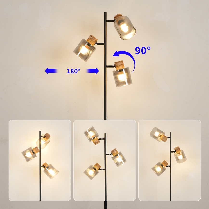 Brilagi - Vloerlamp HYGGE 3xE14/15W/230V rubberhout/gerookt