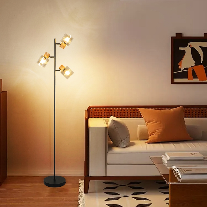 Brilagi - Vloerlamp HYGGE 3xE14/15W/230V rubberhout/gerookt