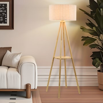 Brilagi - Vloerlamp NORDIC WAVE 1xE27/15W/230V rubberhout/linnen