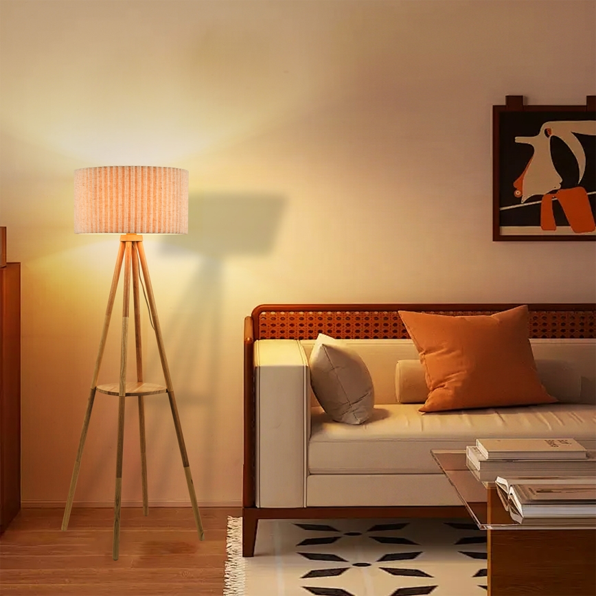 Brilagi - Vloerlamp NORDIC WAVE 1xE27/15W/230V rubberhout/linnen