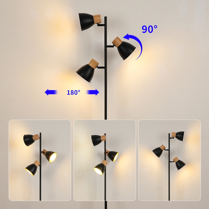 Brilagi - Vloerlamp ODENSE 3xE14/10W/230V rubberhout/zwart