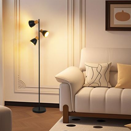 Brilagi - Vloerlamp ODENSE 3xE14/10W/230V rubberhout/zwart