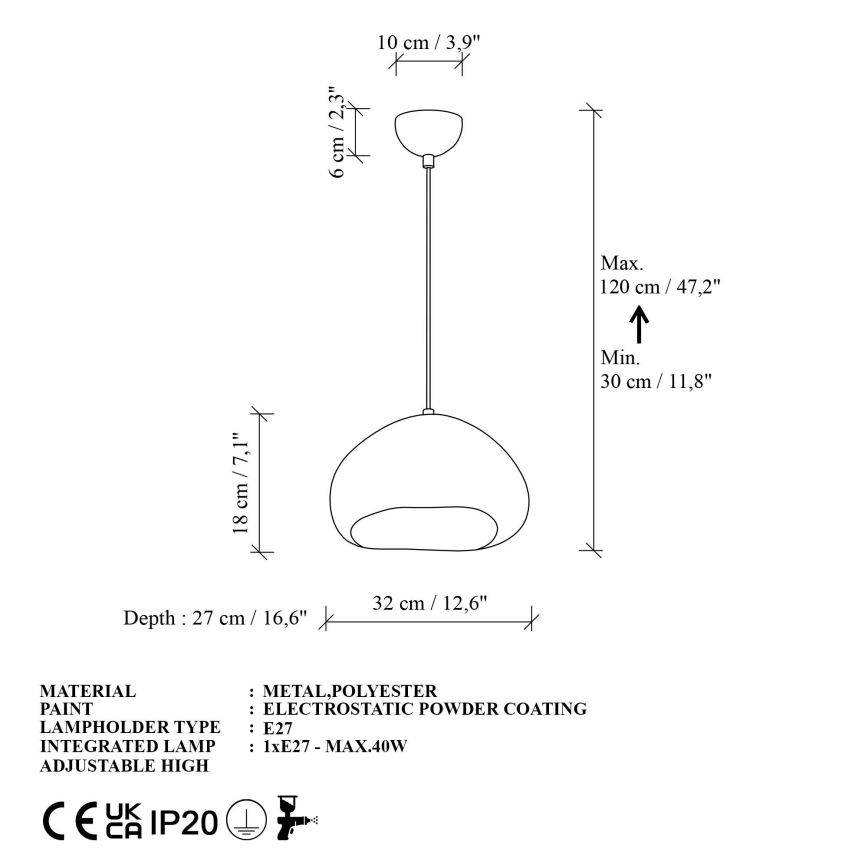 Brilagi - WABI SABI hanglamp aan kabel 1xE27/40W/230V Ø 32 cm wit
