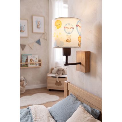 Brilagi - Kinderwandlamp BOBO WOOD 1xE27/25W/230V eik/zwart/wit/dieren