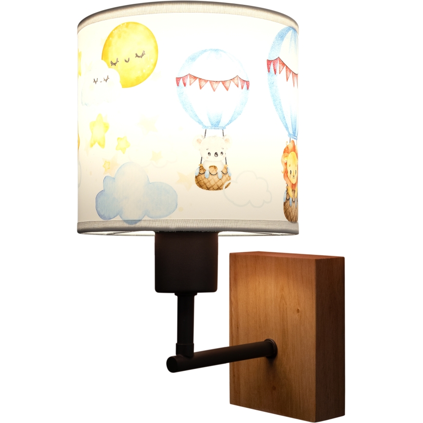 Brilagi - Kinderwandlamp BOBO WOOD 1xE27/25W/230V eik/zwart/wit/dieren