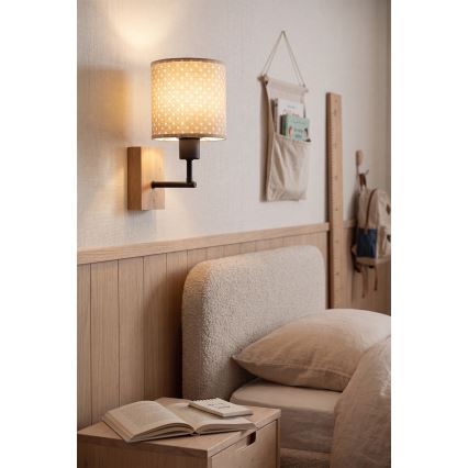 Brilagi - Kinderwandlamp BOBO WOOD 1xE27/25W/230V eiken/zwart/beige/stippen