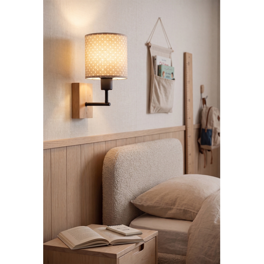 Brilagi - Kinderwandlamp BOBO WOOD 1xE27/25W/230V eiken/zwart/beige/stippen