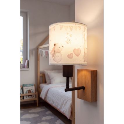 Brilagi - Kinderwandlamp BOBO WOOD 1xE27/25W/230V eik/zwart/crème/konijntjes