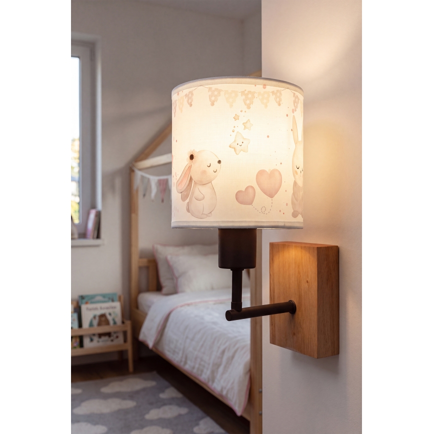 Brilagi - Kinderwandlamp BOBO WOOD 1xE27/25W/230V eik/zwart/crème/konijntjes