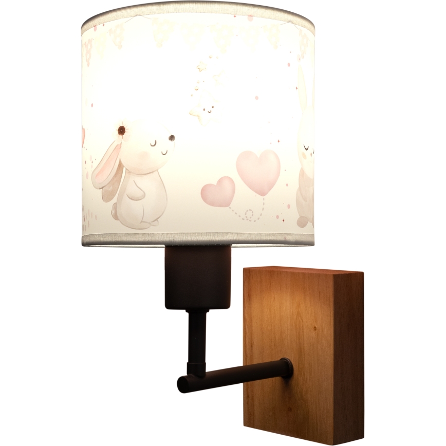 Brilagi - Kinderwandlamp BOBO WOOD 1xE27/25W/230V eik/zwart/crème/konijntjes