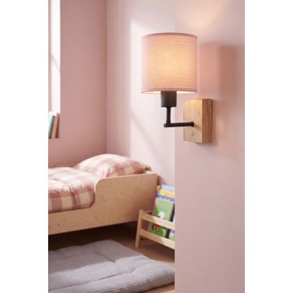 Brilagi - Kinderwandlamp BOBO WOOD 1xE27/25W/230V eiken/zwart/roze