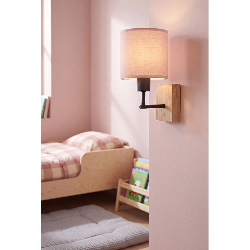 Brilagi - Kinderwandlamp BOBO WOOD 1xE27/25W/230V eiken/zwart/roze
