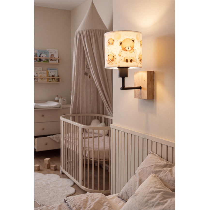 Brilagi - Kinderwandlamp BOBO WOOD 1xE27/25W/230V eik/zwart/wit/beertjes