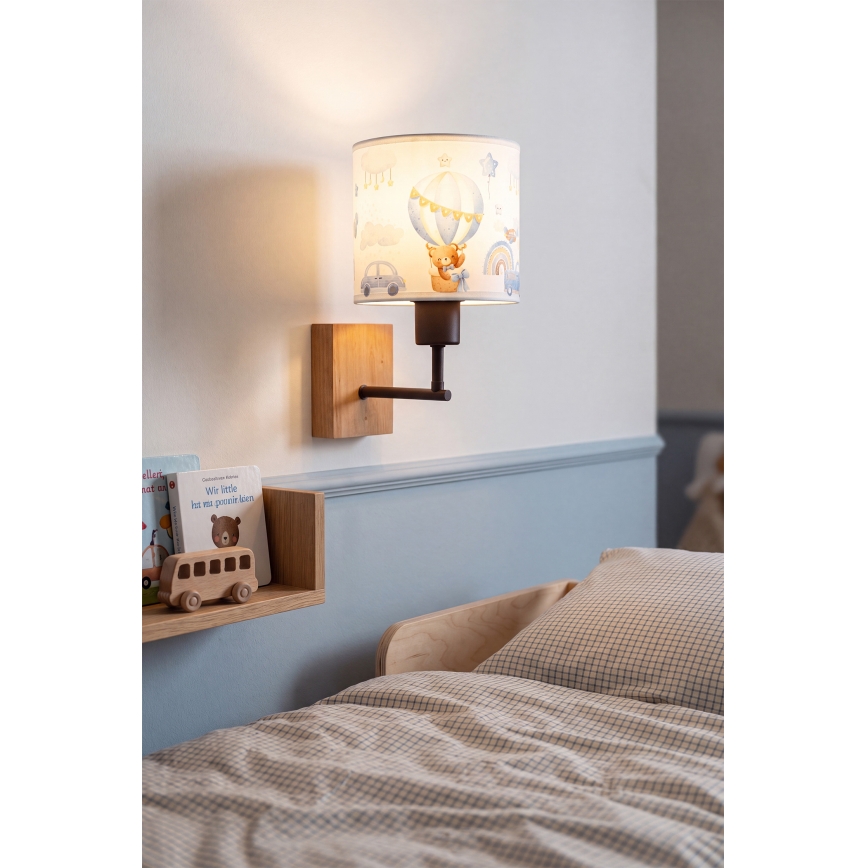 Brilagi - Kinderwandlamp BOBO WOOD 1xE27/25W/230V eiken/zwart/wit/blauw/beertjes
