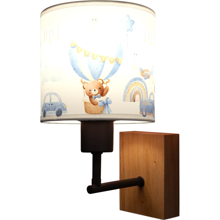 Brilagi - Kinderwandlamp BOBO WOOD 1xE27/25W/230V eiken/zwart/wit/blauw/beertjes