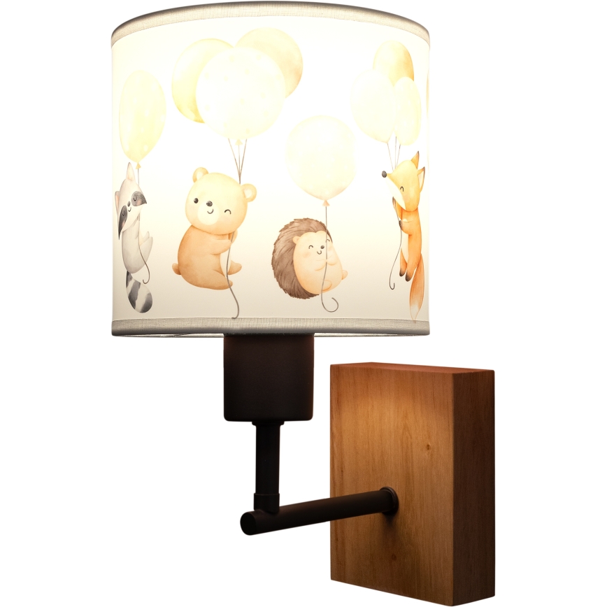 Brilagi - Kinderwandlamp BOBO WOOD 1xE27/25W/230V eik/zwart/wit/dierenmotief