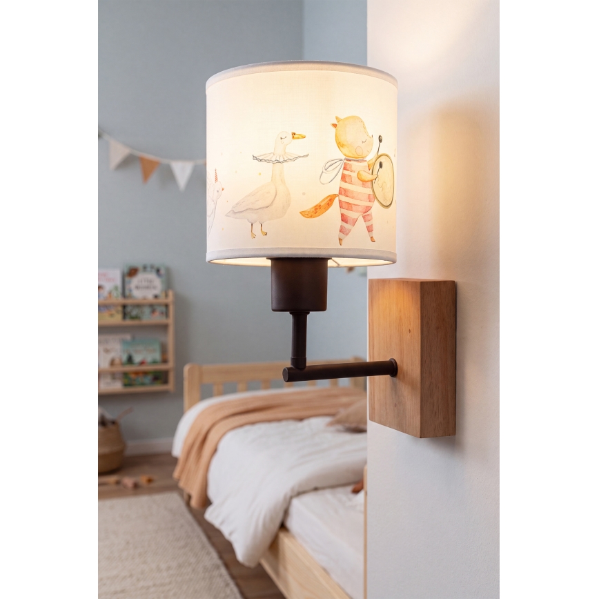 Brilagi - Kinderwandlamp BOBO WOOD 1xE27/25W/230V eiken/zwart/wit/dierenmotief