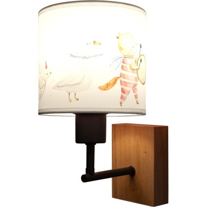 Brilagi - Kinderwandlamp BOBO WOOD 1xE27/25W/230V eiken/zwart/wit/dierenmotief
