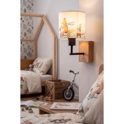 Brilagi - Kinderwandlamp BOBO WOOD 1xE27/25W/230V eik/zwart/wit/dierenmotief