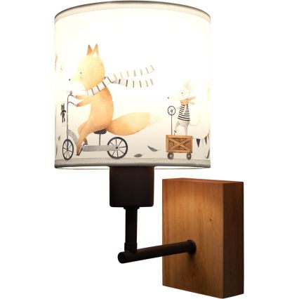 Brilagi - Kinderwandlamp BOBO WOOD 1xE27/25W/230V eik/zwart/wit/dierenmotief