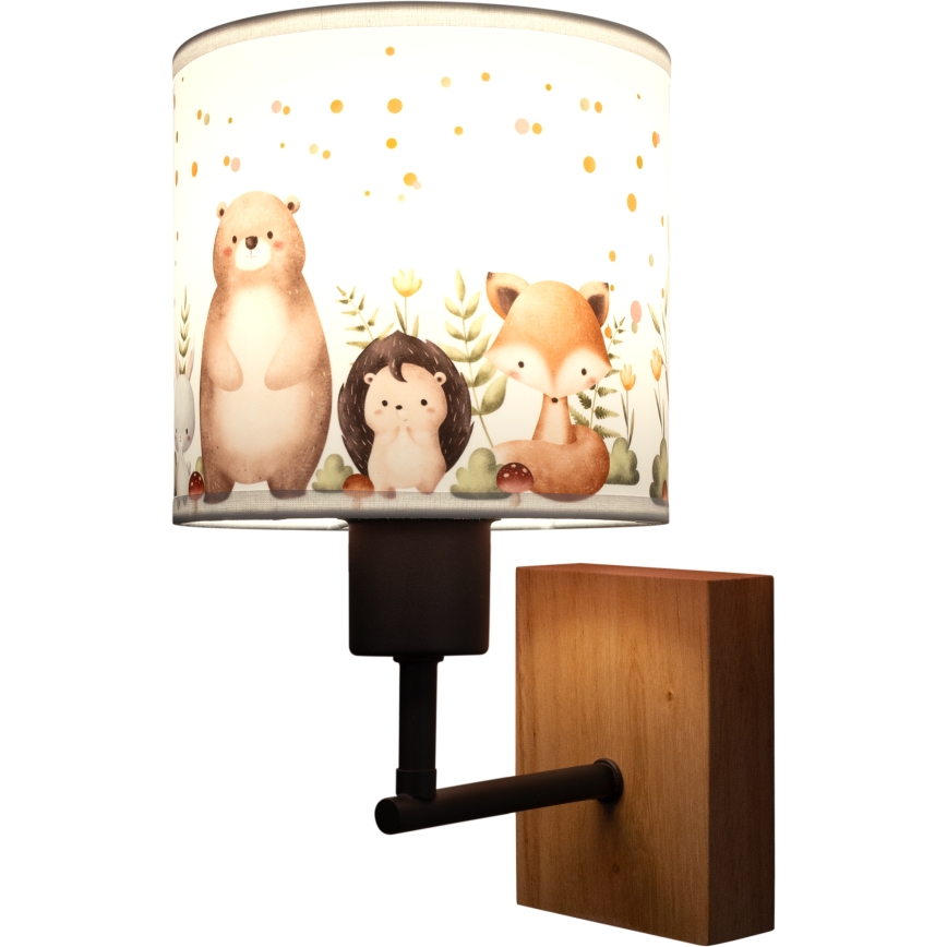 Brilagi - Kinderwandlamp BOBO WOOD 1xE27/25W/230V eiken/zwart/wit/met diertjes