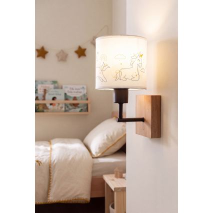 Brilagi - Kinderwandlamp BOBO WOOD 1xE27/25W/230V eik/zwart/wit/eenhoorns