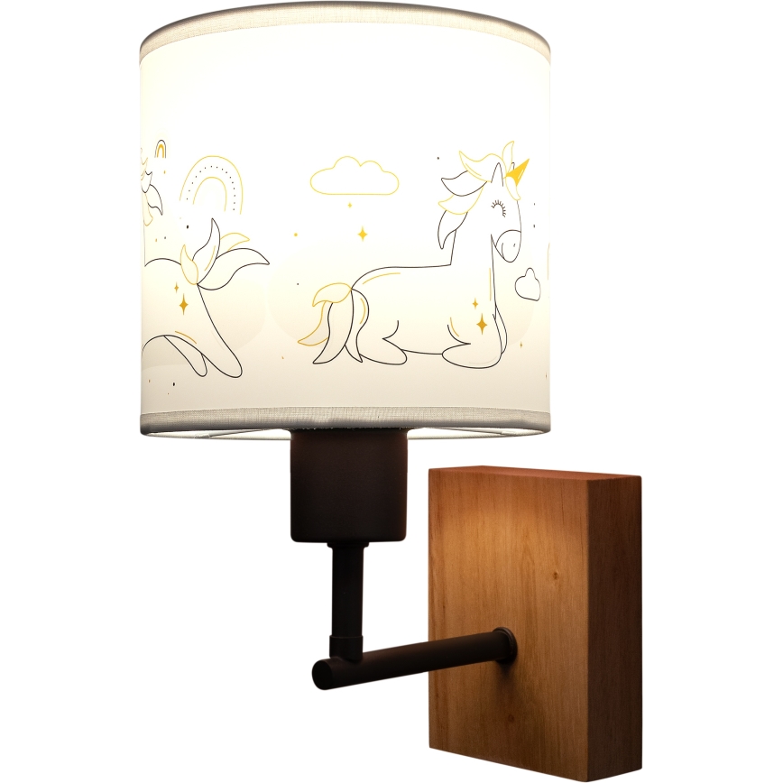 Brilagi - Kinderwandlamp BOBO WOOD 1xE27/25W/230V eik/zwart/wit/eenhoorns