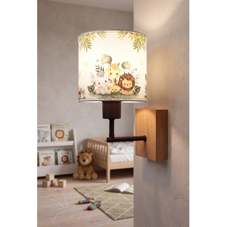 Brilagi - Kinderwandlamp BOBO WOOD 1xE27/25W/230V eiken/zwart/wit/groen/jungle